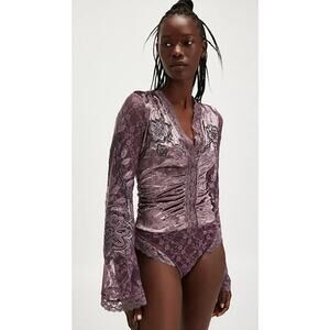 NWOT Free People Intimately Night Owl Bodysuit Women S embroidered Floral Velvet